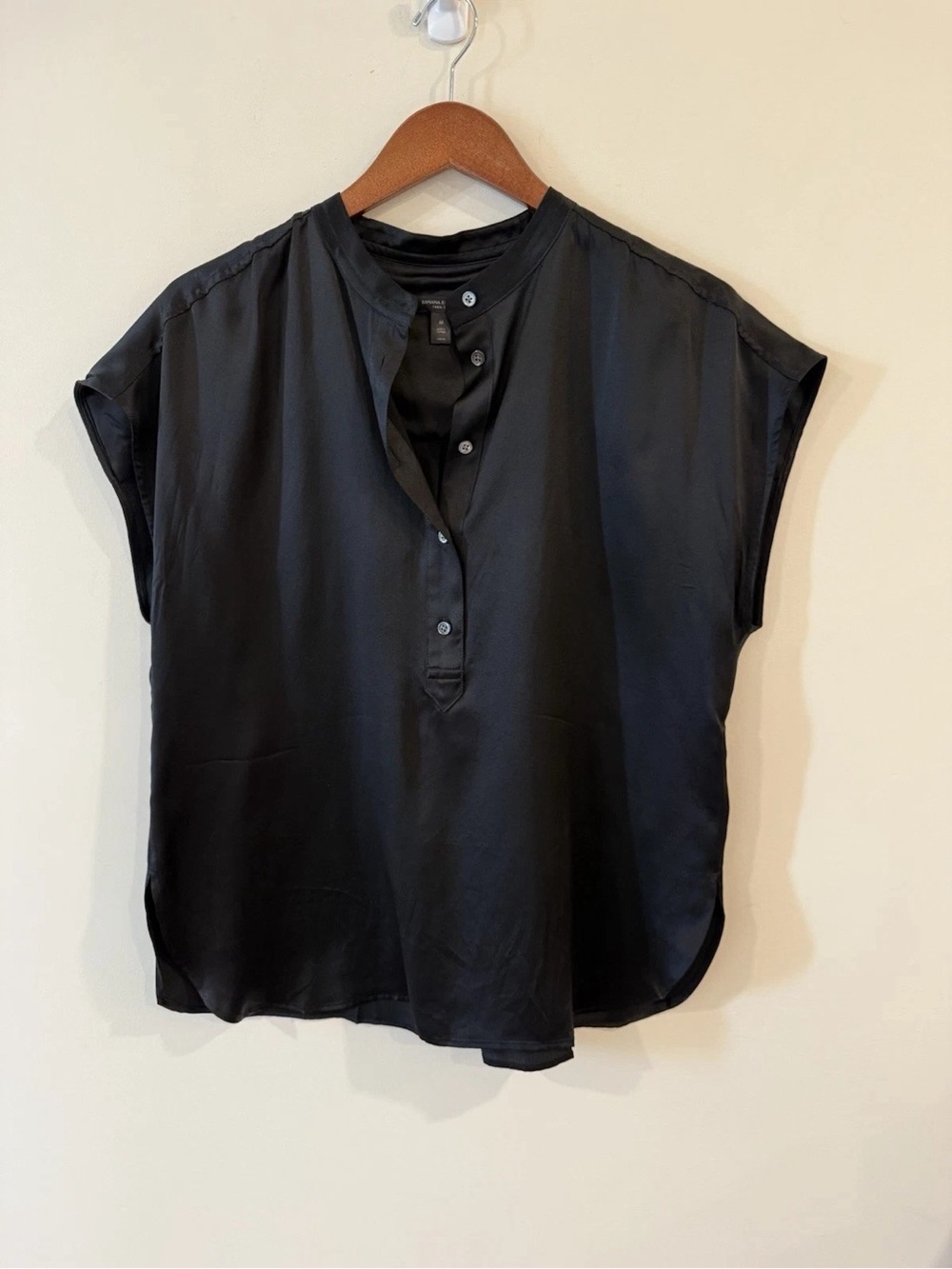 Banana Republic Black Cap-Sleeve Henley Blouse - Women